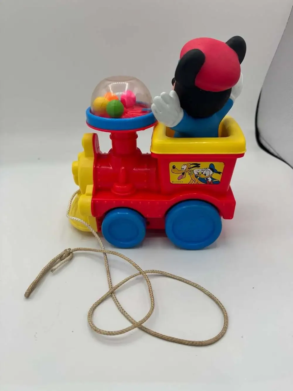 Vintage Disney Mickey Mouse Popping Train Engine Pull Toy